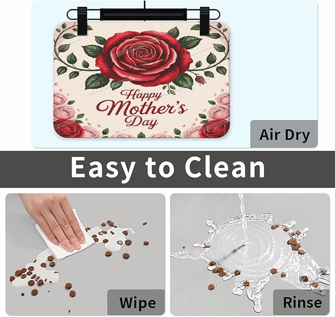 Dog Food Mat Dog Mat for Food and Water 24x16In Happy Mother's Day Floral Gift Mom Kb No Stains Cat Pet Feeding Mats Water Bowl for Messy Drinkers