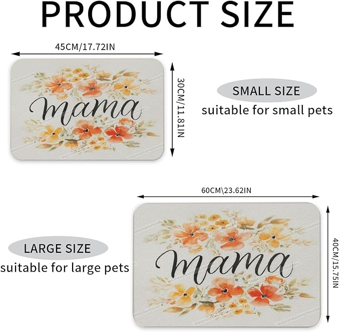 Pet Feeding Mat Happy Mother's Day Floral Gift for Mom Io Absorbent Pet Placemat for Food Water Bowl with Waterproof Rubber Backing 24x16In Quick Dry Water Dispenser Mat Dog Cat