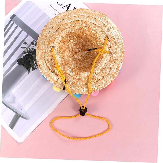 VICASKY Pet Straw Hat with Lace Pattern Small Woven Straw Cap Funny Photo Prop Decorative Hat for Dogs Puppy Pet Supplies