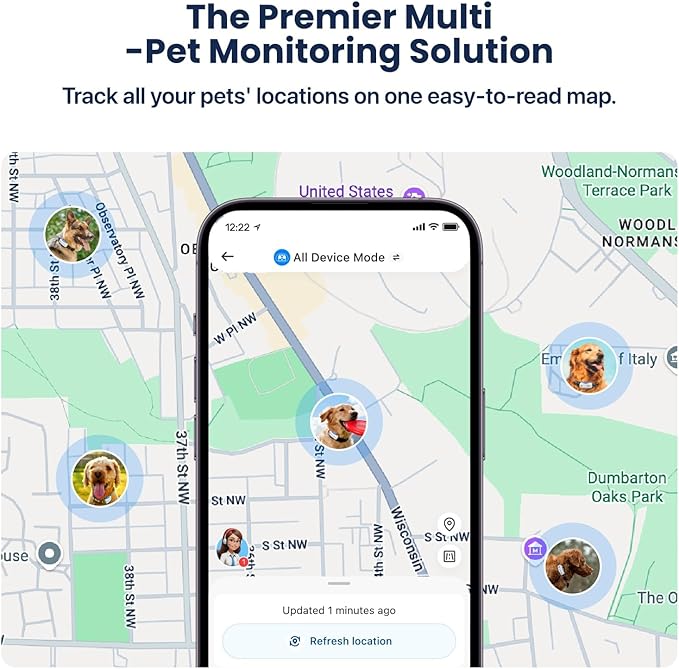 AI GPS Tracker for Dogs, Real Time Location and AI Vet Health Management, Electronic Fence, Waterproof, iOS and Android Compatible (White)
