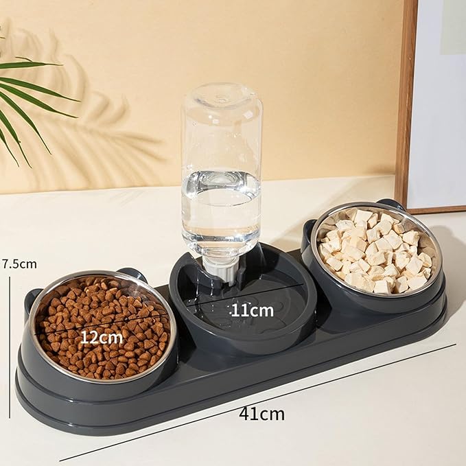 Elevated Double Bowl Pet Feeders with Automatic Water Dispenser Antislip Base for Dog Cats Daily Feeding Watering Supply - Black - Version