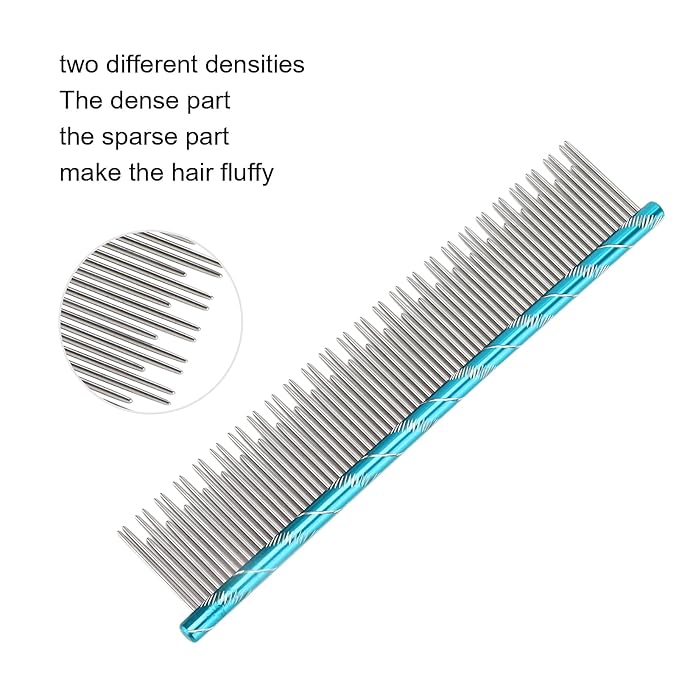 Dioche Stainless Steel Cat Comb for Gentle Grooming and Detangling – Pet Hair Removal Tool with Density Teeth for Breeds (Blue)