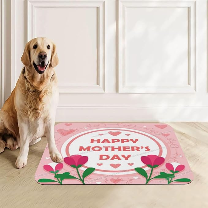 Absorbent Dog Water Cat Mat for Food Water Bowl Quick Dry Happy Mother's Day Floral Gift for Mom Ka Pet Feeding Mats No Stains Dog Food Mat Pet Accessories Supplies Cat Bowl Mats 24x16In