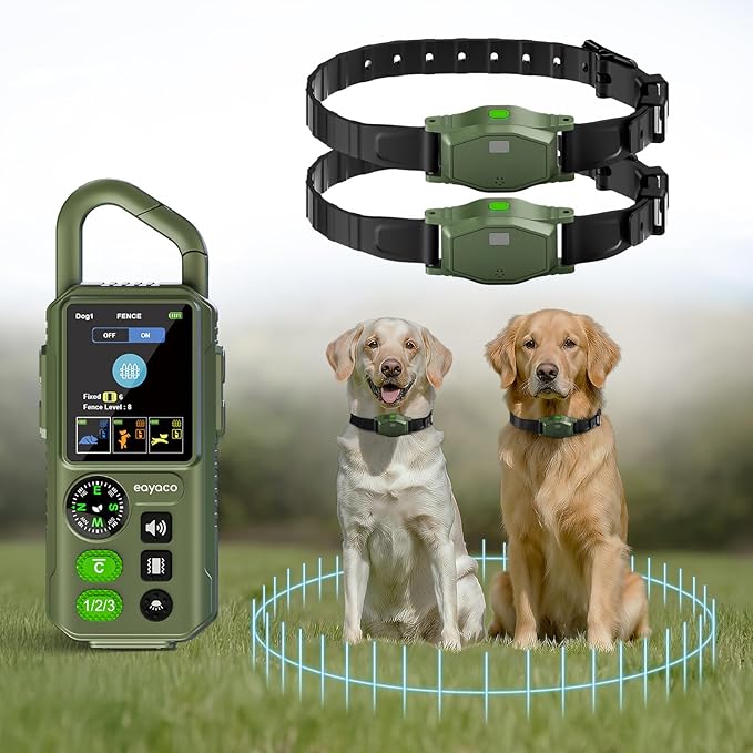 Wireless Dog Fence for 2 Dogs - Electric Dog Fence Wireless, Perimeter Dog Collar with Adjustable Radius up to 656 ft in Open Areas, Outdoor Use, Waterproof, Rechargeable (Olive Green - for 2 Dogs)