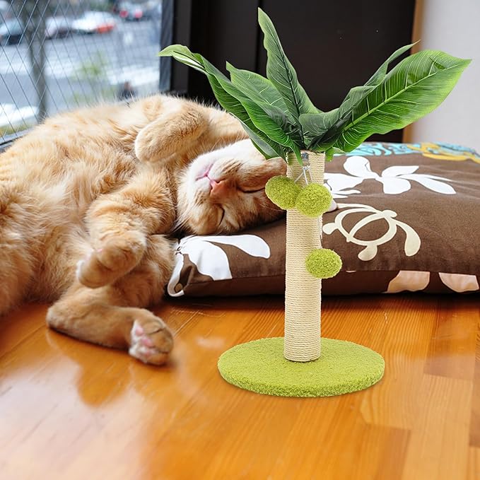 FRCOLOR Cat Scratching Post with Sisal Rope, Light Green Base Kitten Scratcher Tree, Wear-Resistant Indoor Cat Climbing for Household Pets