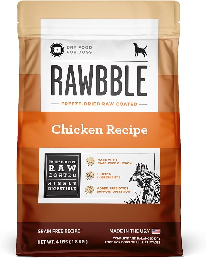 BIXBI Rawbble Freeze-Dried Raw Coated Dog Food, Chicken – Fresh Meat, No Meat Meals, Grain-Free – USA Made, 4 lbs