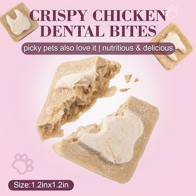 Dylan's cabin Freeze Dried Chicken Cat & Dog Treats - High Protein Dental Bites with Bone-in Thigh, Egg Yolk Training Kitten Puppy Snack for Coat Oral Health, 46pcs