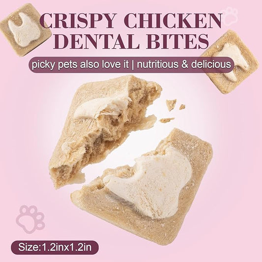 Dylan's cabin Freeze Dried Chicken Cat & Dog Treats - High Protein Dental Bites with Bone-in Thigh, Egg Yolk Training Kitten Puppy Snack for Coat Oral Health, 46pcs