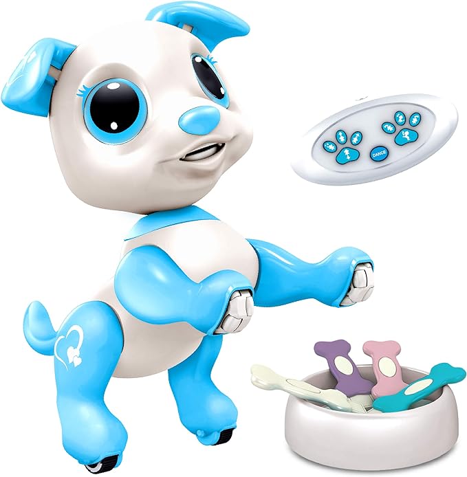 Robo Pets Robot Dog Toy for Girls and Boys - Remote Control Robot Toy Puppy with LEDs, Sound FX, Interactive Hand Motion Gestures, STEM Program Treats, Dancing and Walking RC Pet for Kids (Blue)
