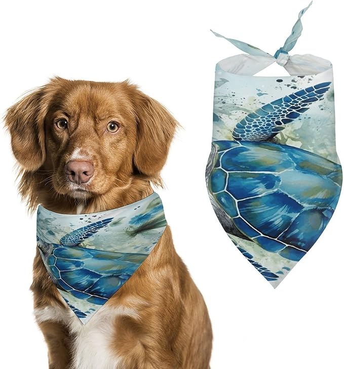 Dog Bandana Spring Pet Scarf Adjustable Triangle Sea Turtle-Blue Printing Dog Bib Washable Polyester Puppy Bandana for Small Medium Large Dogs Cat Birthday Party Supplies