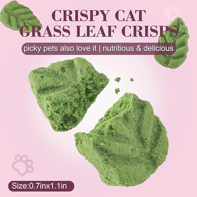 Dylan's cabin Freeze Dried Cat Grass Teething Treats - High Protein Leaf Crisps with Chicken, Egg Yolk Natural Chew Treats for Teeth Cleaning Hairball Control,86pcs