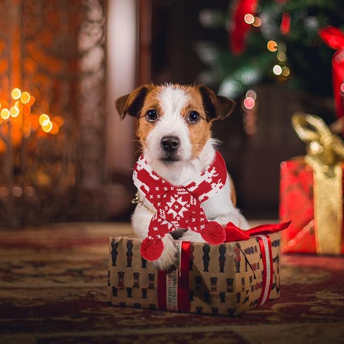 Pet Hat and Scarf Set for Dogs, Knitted Christmas Winter Warm Red Snowflake Reindeer Design, Large Size, Holiday Costume Supplies for Puppies and Small Dogs