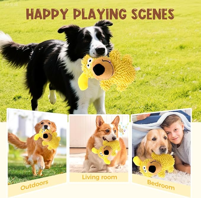 Indestructible Dog Toy, 2026 New Durable Dog Toy, Soft Puppy Toy for Indoor Play, Interactive Chew Toy with Squeaker for Small Dogs (Yellow)