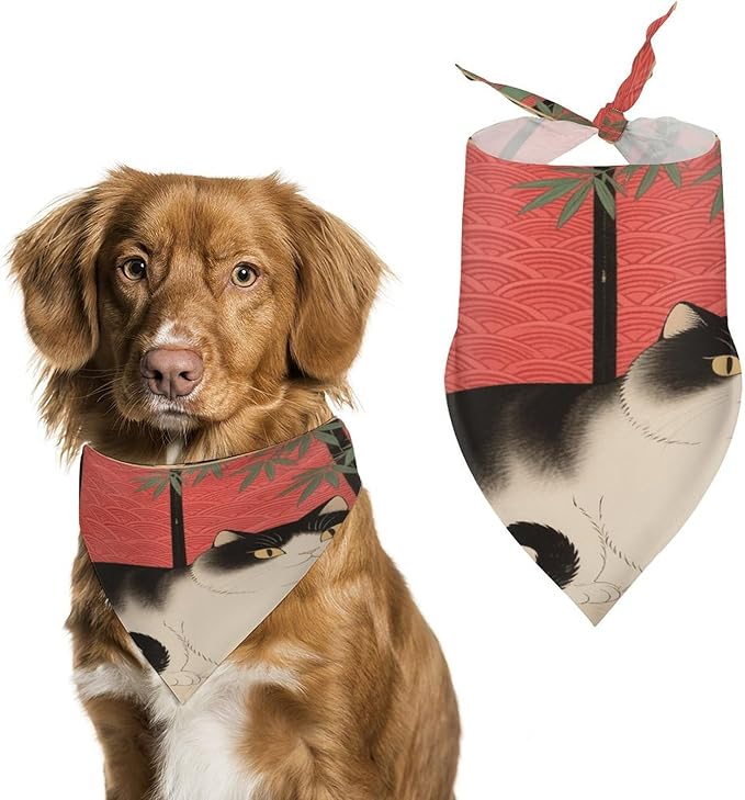 Dog Bandana Spring Pet Scarf Adjustable Triangle Cute Cat Printing Dog Bib Washable Polyester Puppy Bandana for Small Medium Large Dogs Cat Birthday Party Supplies