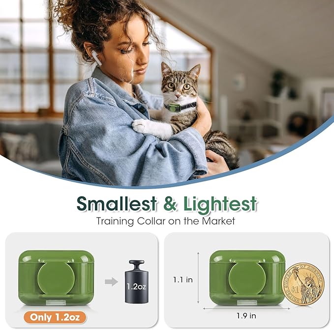 Cat Shock Collar, Ultra-Light & Thin Cat Training Collar with 2000ft Remote, Tailored for Cats & Small Dogs, 99-Level Precise Training to Stop Meowing, Effective for Bad Behavior，Green