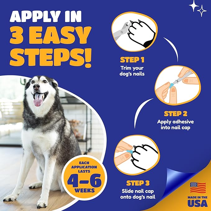 Soft Claws Nail Caps for Dogs with Non-Slip Design Made in USA - 40 Dog Nail Covers for Long-Lasting Protection of Floors and Furniture - Black, XX-Large