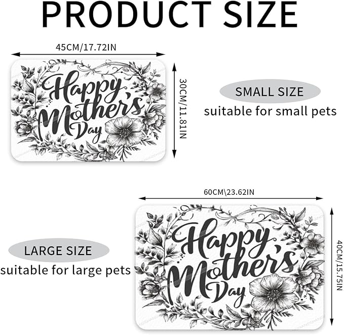 Pet Feeding Mat Absorbent Dog Mat for Food and Water Bowl Dog Accessories Happy Mother's Day Floral Gift for Mom Kv Pet Supplies Dogs Quick Dry Cat Water Dispenser Mats 24x16In