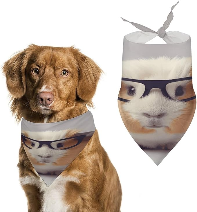 Dog Bandana Spring Pet Scarf Adjustable Triangle Guinea Pig with Glasses Printing Dog Bib Washable Polyester Puppy Bandana for Small Medium Large Dogs Cat Birthday Party Supplies
