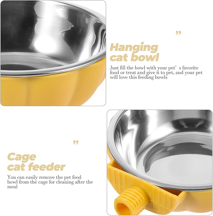 Hanging Pumpkin-Shaped Pet Feeder Bowl, Small Yellow Plastic Cage Cat Feeder and Dog Bowl for Crate Feeding and Watering Supplies