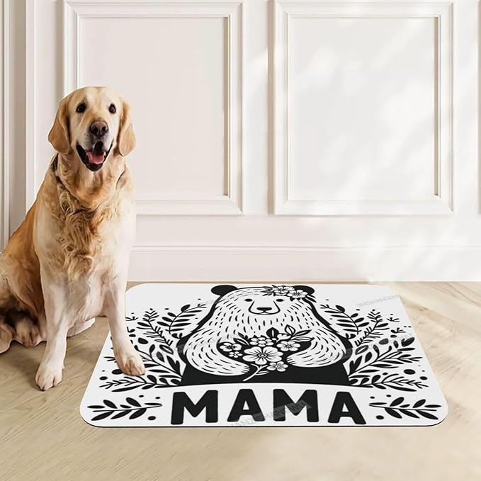 Pet Feeding Mats with Residue Collection Cute Mama Happy Mother's Day Floral Gift for Mom Ce Waterproof Dog Cat Bowl Mat 24x16In with Prevent Water Food Spills