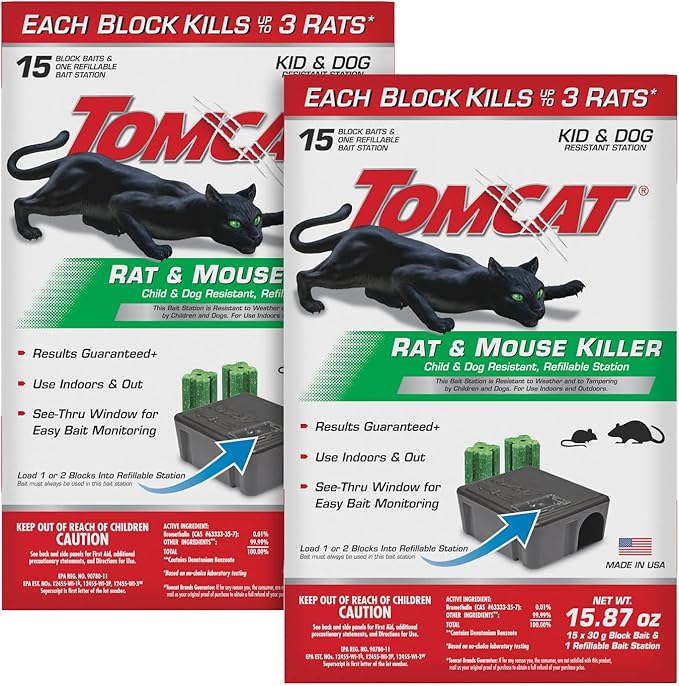 Tomcat Rat and Mouse Killer Child and Dog Resistant, Refillable Station, 2-Pack (2 Bait Stations Plus 30 Refills)