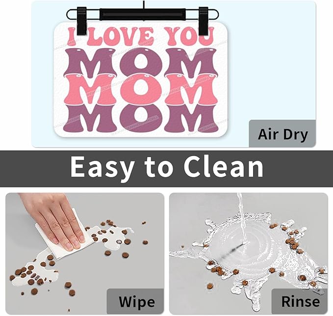 Dog Food Mat Happy Mother's Day Floral Gift for Mom Kf Absorbent Water Bowl Mats Cat Pet Feeding Placemats 18X12In