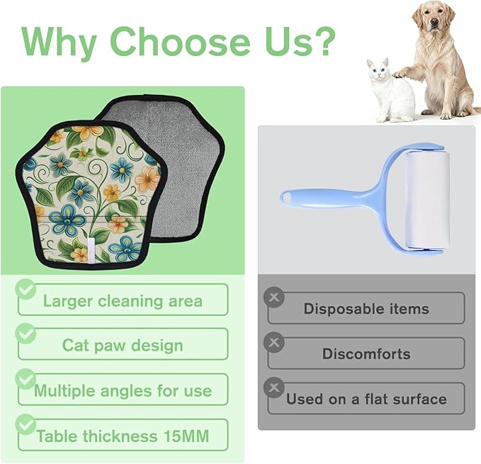 Reusable Pet Hair Removal Glove Cute Flower Leaf Magic Brush for Cat & Dog Hair Remover for Car, Sofa, Bedding, Clothes - 9x9 Mitt Washable