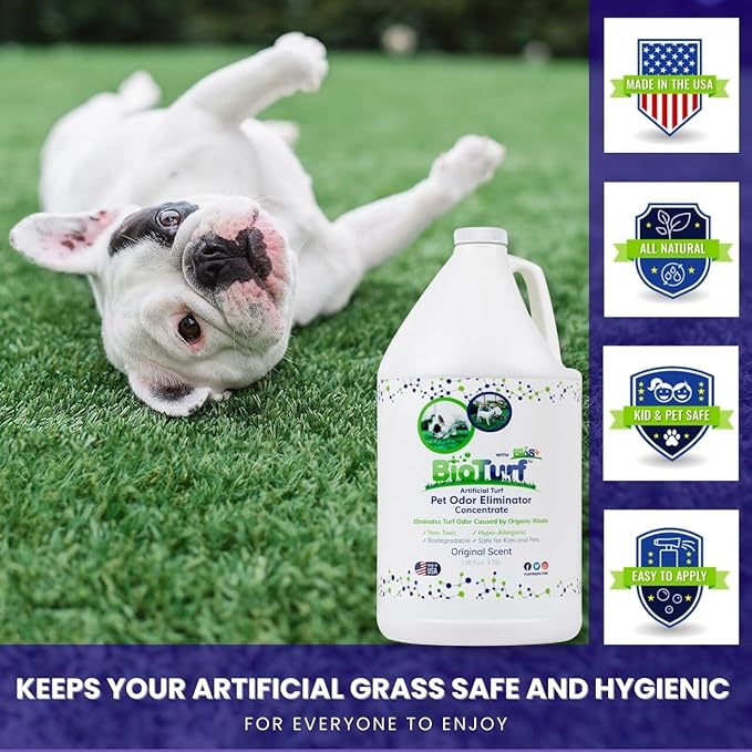 BioS+ Odor Eliminator Concentrate - Artificial Turf Cleaner for Dog Urine & Feces - Outdoor Yard Deodorizer Enzyme Odor Eliminator for Fake Grass, Patios, Kennels & Gravel - 1 Gallon