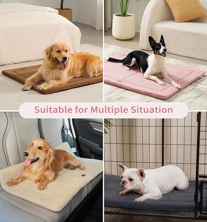 Made4Pets Dog Crate Pad Bed for Small Dogs, Washable & Reversible, Anti-Slip Kennel Mat for Cozy Sleeping, Soft Fluffy Dog Bed for Indoor & Outdoor Use, 24"x18", Pink