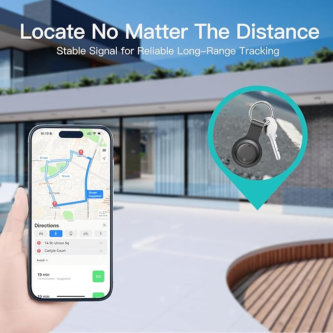 RAINDROPS Air Tracker Tags 4 Pack, Bluetooth Tracker Works with Apple Find My, Item Finder for Keys, Luggage, Backpack, Pets (iOS Only, Black, 4 Pack)