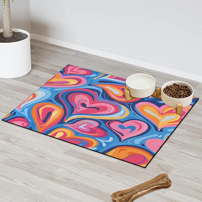 Love Dog Food Mat for Floors Absorbent, Quick Dry Water Dispenser Mat for Food, Water, Pet Supplies 16" x 24", Valentines Romantic