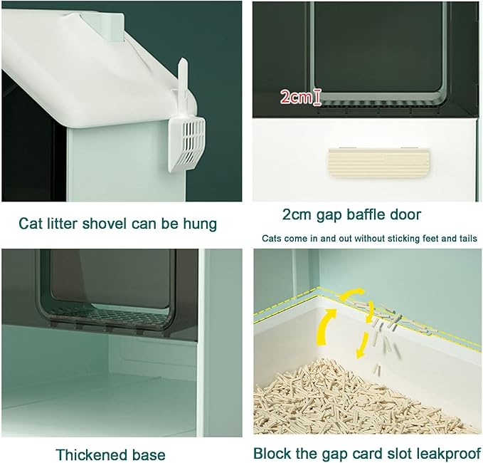 Cat Litter Box,Fully Enclosed Litter Box Holds Odors,Prevents Urine and Litter Leakage,Assembly Free,Easy to Clean Stylish Litter Box Furniture with Pull-Out Litter Tray and Litter Scoop ( Color : Gra