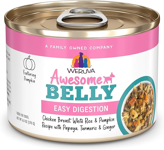 Weruva Awesome Belly Wet Dog Food, Chicken, White Rice & Pumpkin with Papaya, 6oz Can (Pack of 8)