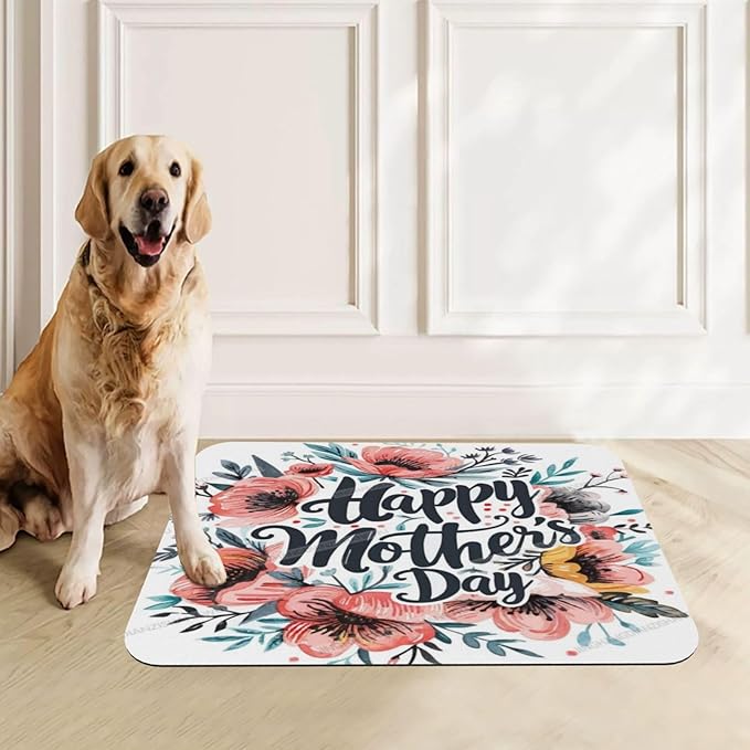 Dog Food Mats for Floors Happy Mother's Day Watercolor Floral Gift Mom Kx Absorbent Pet Cat Food Mat Quick Dry Dog Bowl Mats for Water Pet Supplies 18X12In