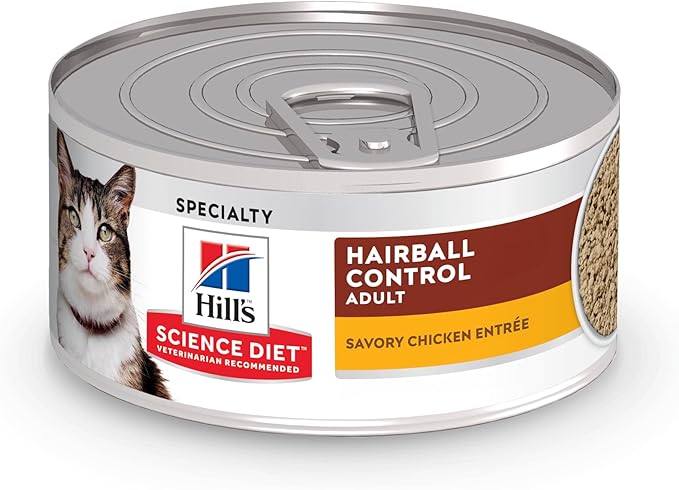 Hill's Science Diet Hairball Control, Adult 1-6, Hairball Control Support, Wet Cat Food, Chicken Minced, 5.5 oz Can, Case of 24