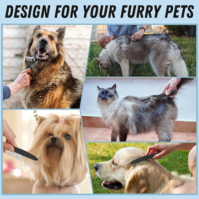 Pet Grooming Brush and Metal Comb,Cat Undercoat Rake for Dogs Grooming Supplies Dematting Deshedding for Shedding,Deshedder Brush Dogs Shedding Tool for Long Matted Haired Pets