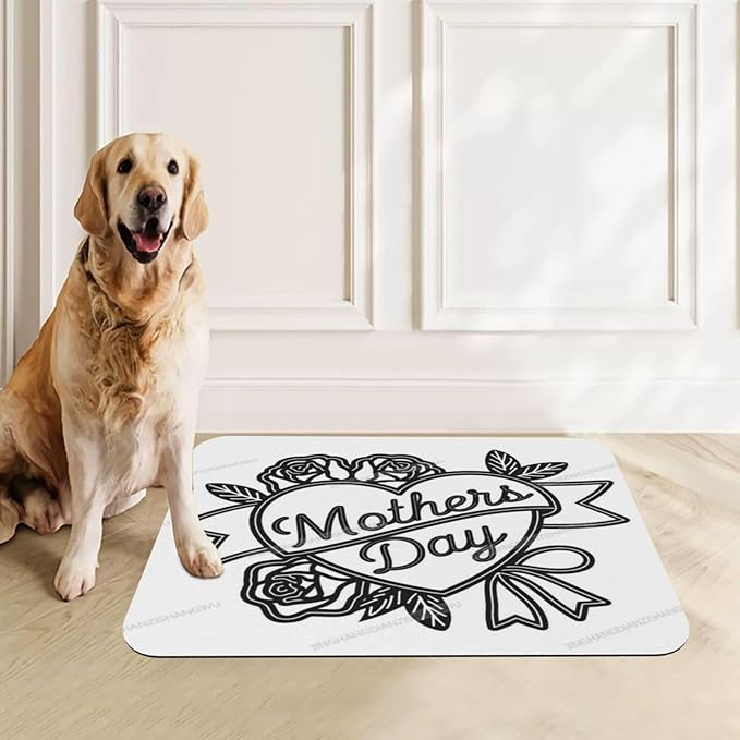 Pet Cat Dog Food Mat Absorbent Dog Feeding Mat Happy Mother's Day Simple Heart Gift Mom No Stains Cat Food Mats Indoor Pet Supplies Dogs Placemat Water Bowl Mats with Rubber Backing 18X12In