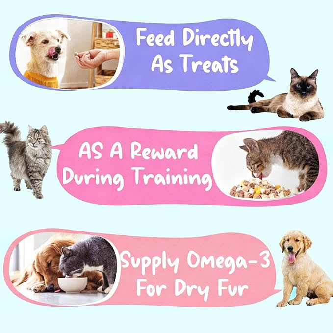 Freeze-Dried Salmon Treats for Cats & Dogs – 100% Wild Caught, Single Ingredient, High-Protein, No Additives or Preservatives – Nutrient-Rich, Grain-Free Healthy Snack-2.5Oz