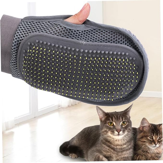 Double-Sided PET Grooming Massage Glove for Cats and Dogs Efficient Deshedding and Bathing Tool One Size Grey