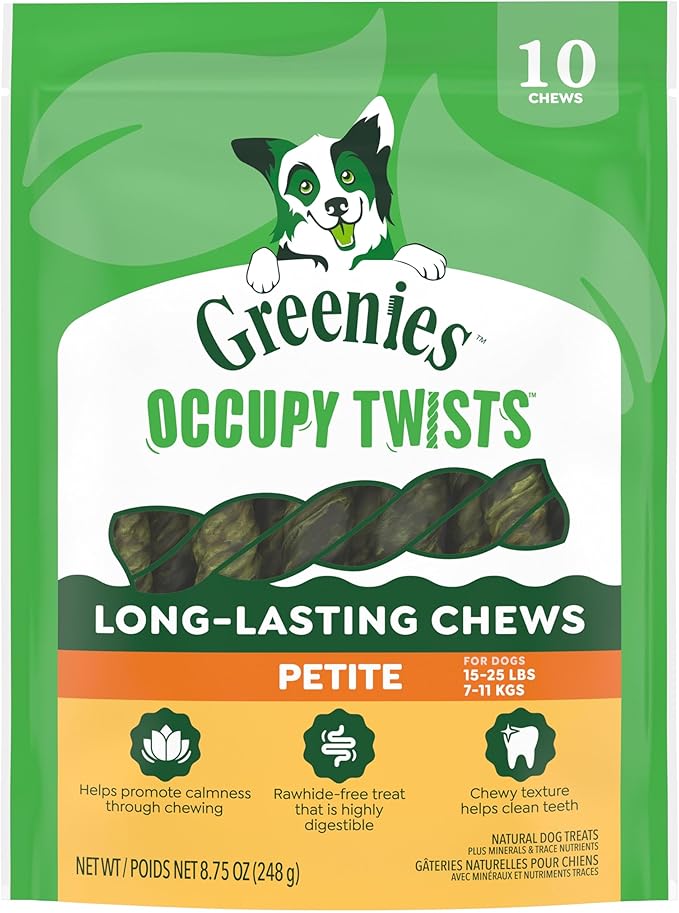Greenies Occupy Twists Natural Dog Treats Petite Size Dog Chews Long Lasting Chicken Flavor, 8.75 oz. Pack, 10 Count