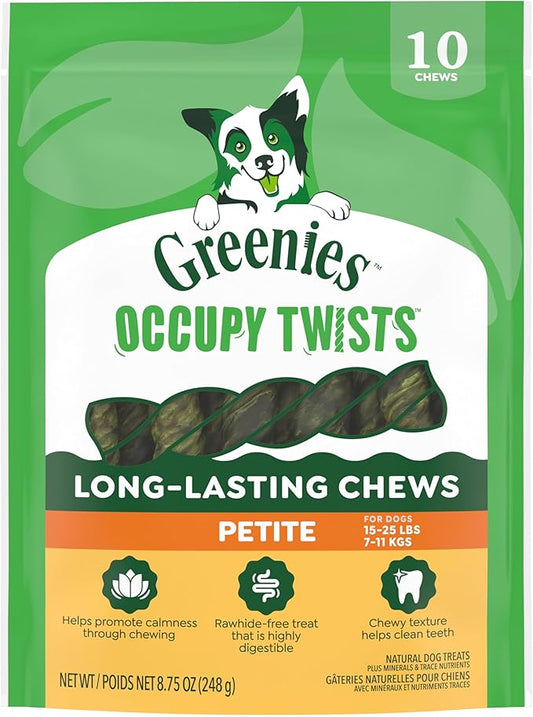 Greenies Occupy Twists Natural Dog Treats Petite Size Dog Chews Long Lasting Chicken Flavor, 8.75 oz. Pack, 10 Count