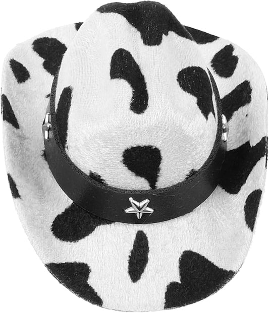 Adjustable Milk Pattern Puppy Hat with Chin Strap, Small Size Cowboy Hat for Dogs and Cats, Festival Party Pet Accessory, Photo Prop for Pet Supplies