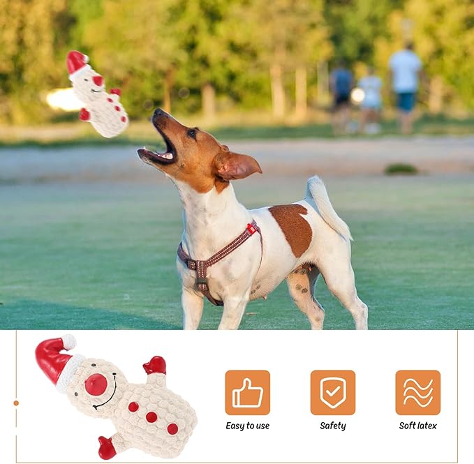 Outanaya Christmas Latex Squeaky Dog Snowman and Santa Interactive Chew for Outdoor Play Training Puppy Pet Supplies
