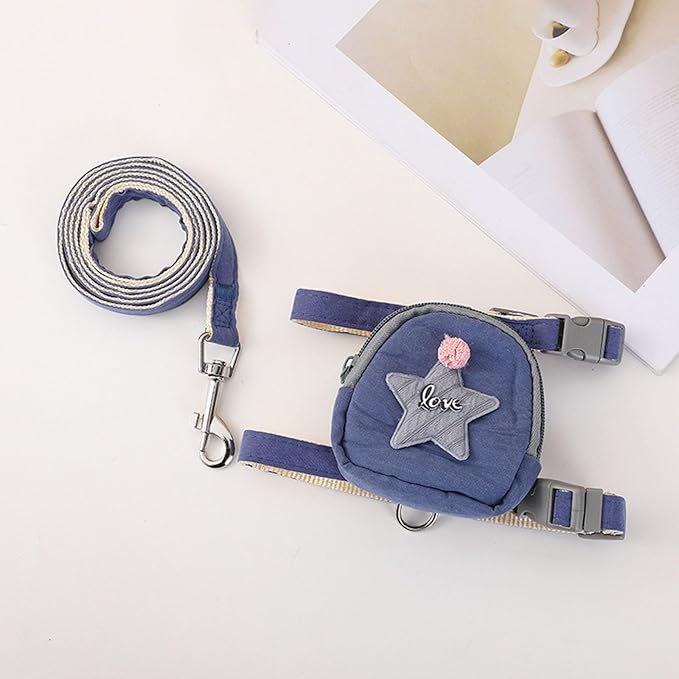 Pet Harness Leash Set, Cute Backpack Cat Vest Belt Leash Snap Design Pet Harness Leash Comfortable and Breathable Dog Vest Leash Outing Supplies School Bag Pet Supplies
