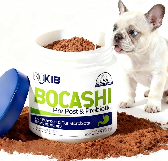BOCASHI Probiotics Food Toppers for Dogs & Cats, Pet Fermented Nutritional Powder for Digestive Health, Gut Support, Diarrhea & Constipation, Immune Booster - Natural, Made in USA - 240 Scoops
