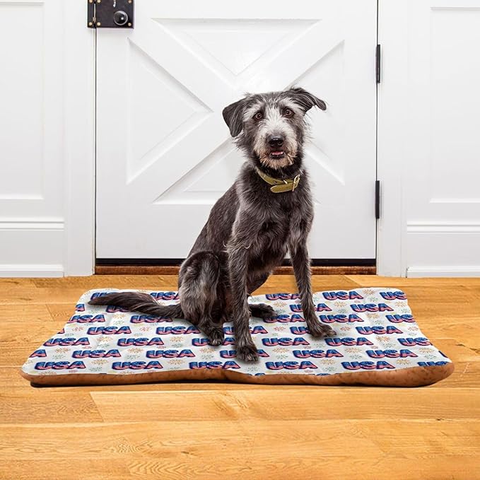 Dog Bed for Crate Washable Pet Sleep Pad, Independence Day Elements Kennel Mat with Non-Slip Bottom, Soft Fluffy Supplies Pet for Dogs and Cats (36x24 inch)