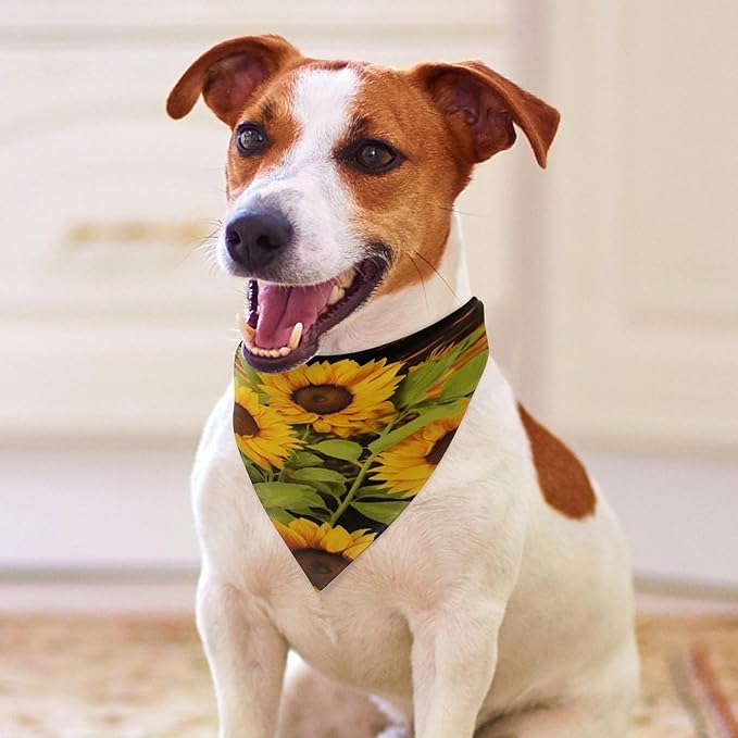 Dog Bandana Spring Pet Scarf Adjustable Triangle Sun Flower Printing Dog Bib Washable Polyester Puppy Bandana for Small Medium Large Dogs Cat Birthday Party Supplies