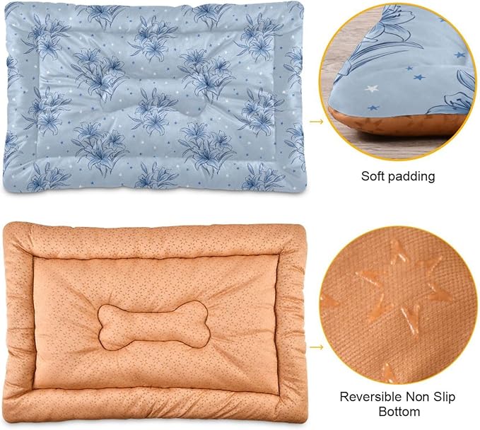 Dog Bed for Crate Washable Pet Sleep Pad, Floral Print Kennel Mat with Non-Slip Bottom, Soft Fluffy Supplies Pet for Dogs and Cats (36x24 inch)