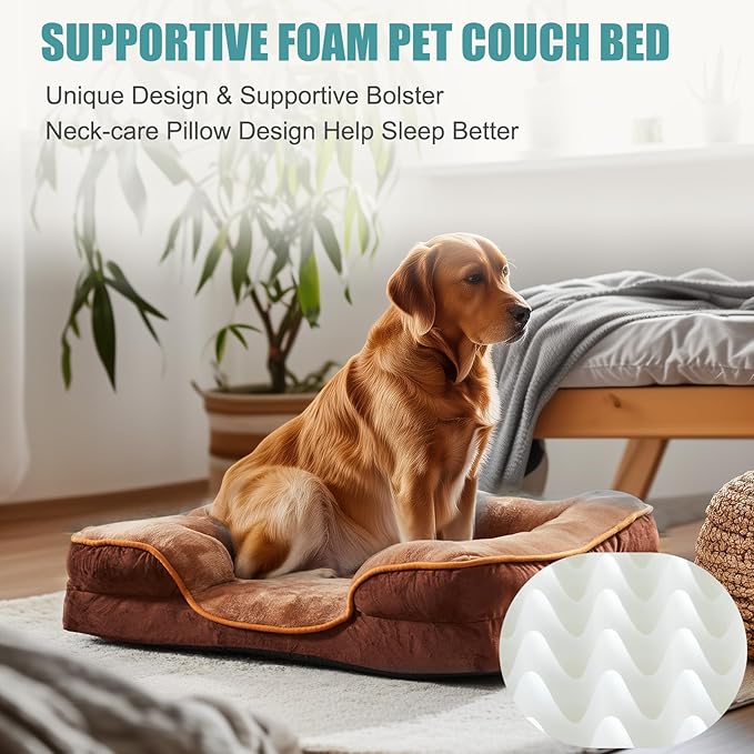 NEWBULIG 35x25 Inch Orthopedic Dog Bed Large Sized, Dog Couch/Sofa Bed with Washable Cover, Waterproof, Memory Foam, Soft Fluffy Surface