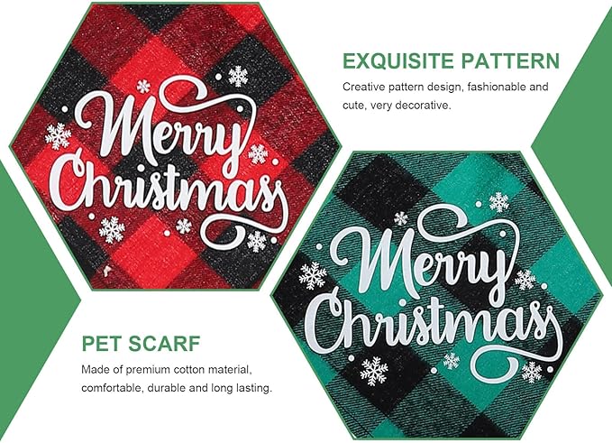 HOMSFOU Christmas Plaid Dog Bandanas 2pcs, Triangle Pet Scarves with Holiday Print, Festive Red and Green Cotton Blend, Christmas Supplies for Dogs and Puppies